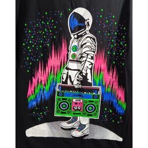 Esquizo Mens Large Graphic T Shirt Astronaut Boombox Radio Psychedelic Space